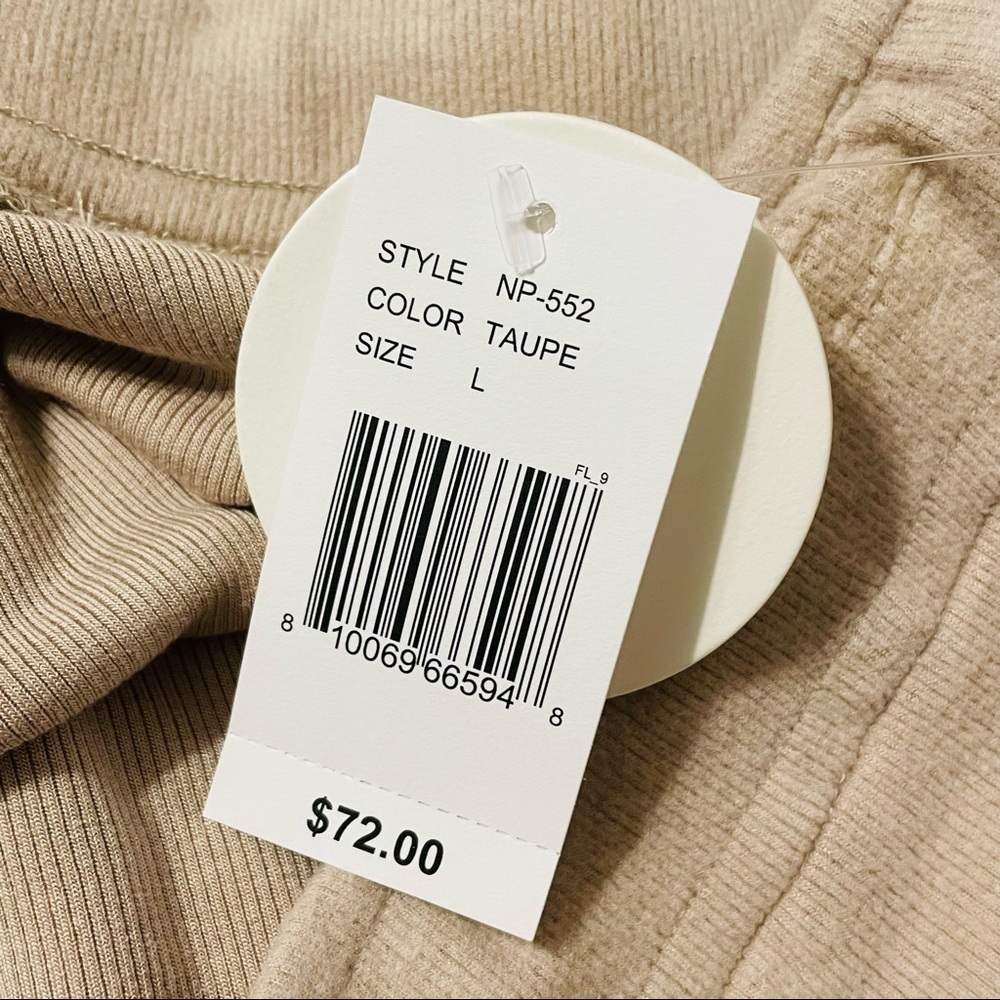NIA Straight Leg Taupe High Waist Soft Lounge Puddle Hem Drawstring Pants. Sz L - Picture 8 of 11